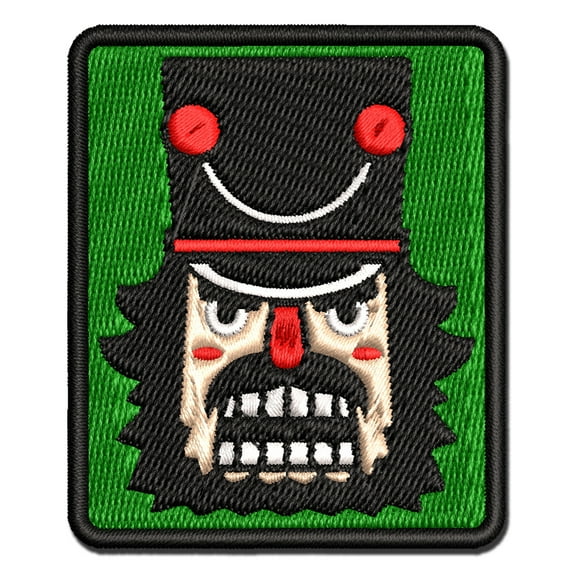 Grumpy Angry Christmas Nutcracker Face Applique Multi-Color Embroidered Iron-On Patch - 3 Inch Medium