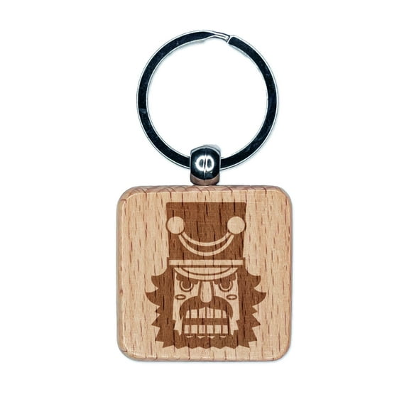 Grumpy Angry Christmas Nutcracker Face Square Keychain Charm Tag - Engraved Wood