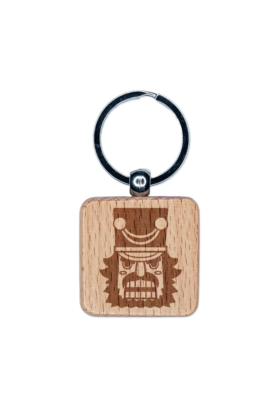 Grumpy Angry Christmas Nutcracker Face Square Keychain Charm Tag - Engraved Wood