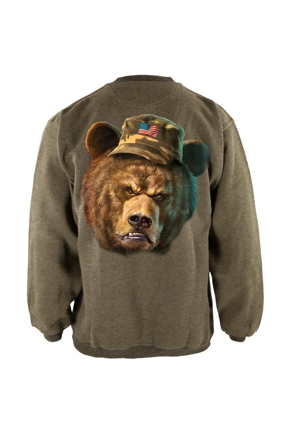 Grumpy Army Bear Henley Mens Pullover Sweatshirt Green MD