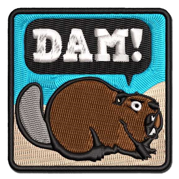 Grumpy Beaver Yelling Dam Applique Multi-Color Embroidered Hook & Loop Patch - 3 Inch Medium