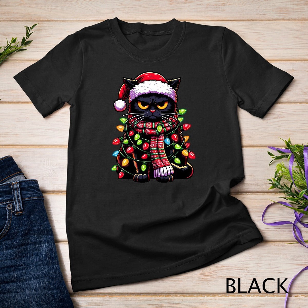 Snowing Grumpy Grumpy Black Cat Meowy Christmas T-Shirt - Walmart.com