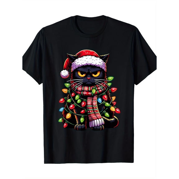 Grumpy Black Cat Meowy Xmas Christmas Outfit Cat Dad Cat Mom 220g 100% Cotton T-Shirt