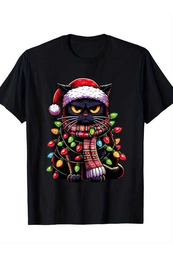 Grumpy Black Cat Meowy Xmas Christmas Outfit Cat Dad Cat Mom 220g 100% Cotton T-Shirt