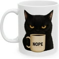 thumbnail image 1 of Grumpy Black Cat "NOPE" Mug – Funny Cat Lover Coffee Cup – 11oz White Ceramic Mug with Sarcastic Cat Art, 1 of 7