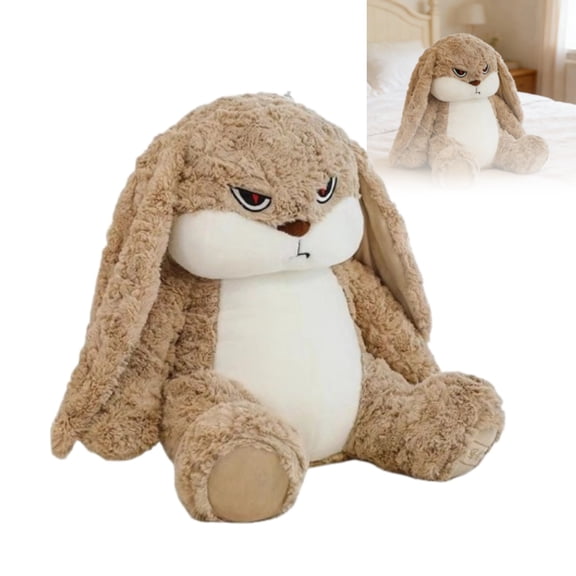 Grumpy Bunny Plush - Soft Cuddly Rabbit Stuffed Animal, Unique Angry Design, Comforting Hug Toy for Stress Relief, Great Gift for Loved Ones