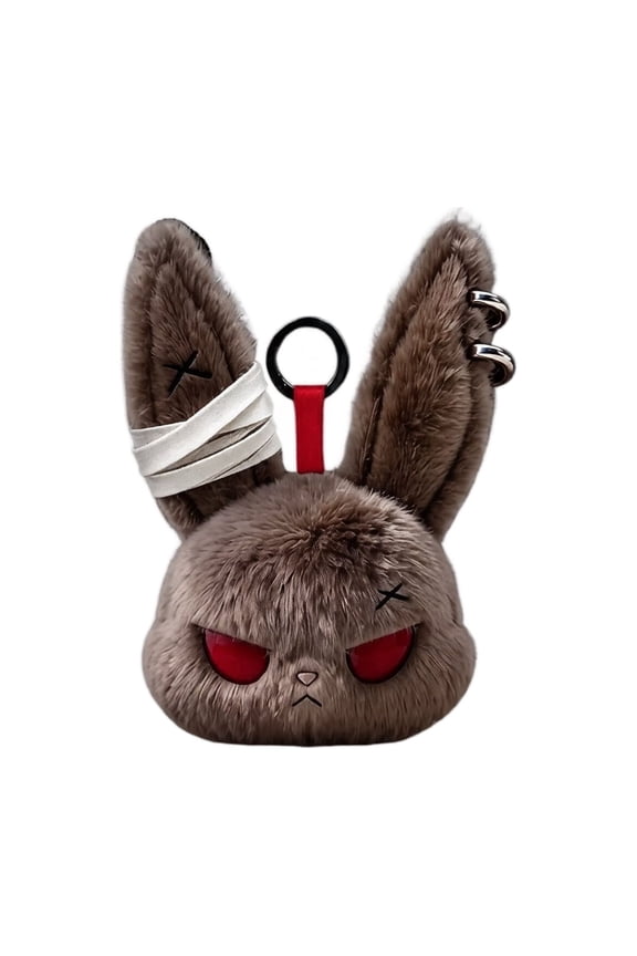Grumpy Bunny Plush Stuffed Animal Keychain Goth Gift for Teen Alternative Fashion Backpack Purse Charm Khaki Fuzzy Punk Plush Halloween Accessory (182 Characters)