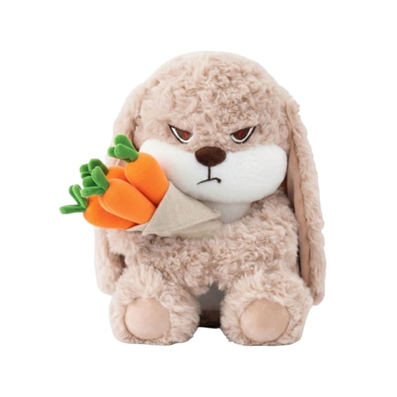 Grumpy Bunny Plush Toy with Bouquet, 12" Funny Angry Rabbit Stuffed Animal, Cute Easter Bunny/Rose/Carrot Plushie, Unique Mood Plush Gift for Birthday, Valentine's Day, Easter Basket Stuffers