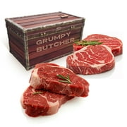 Grumpy Butcher 4 Beef Steaks Set: 2 Ribeyes (14 oz), 2 Top Sirloins (6 oz)
