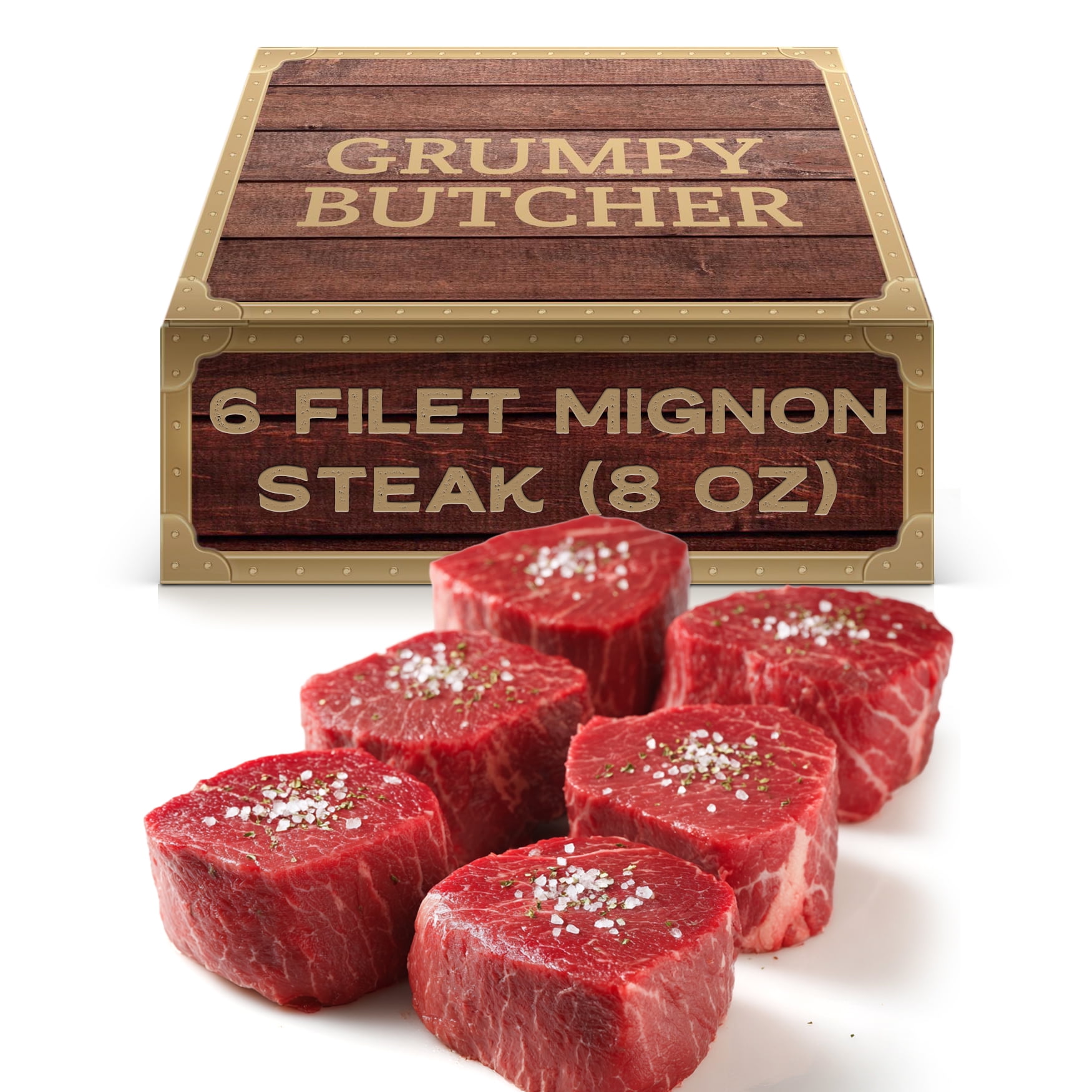 Grumpy Butcher, Large Filet Mignon Steaks, 6 Pack, 8 oz each - Walmart.com