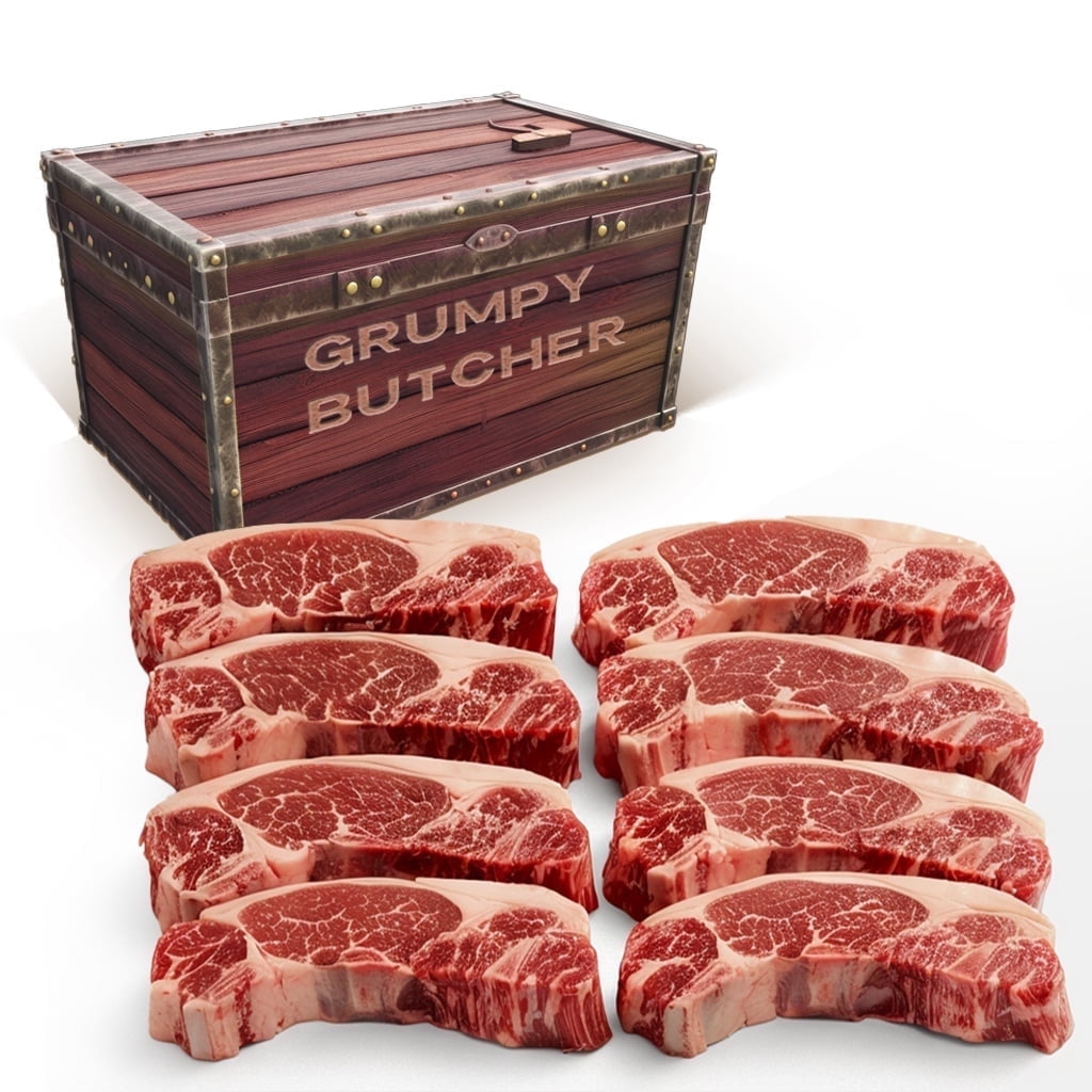 Grumpy Butcher Prime Steakhouse Beef Steak Meat, New York Strip Steaks, 8 ct Pack, 10 oz Vacuum Bag