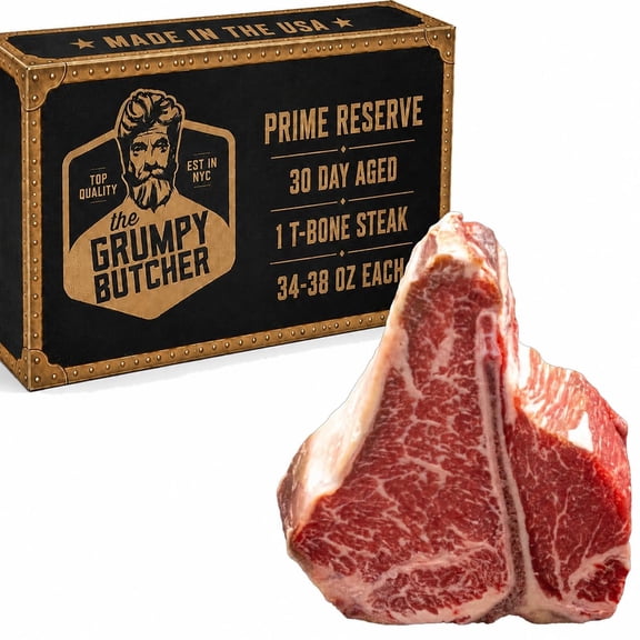 Grumpy Butcher Prime Reserve T-Bone Steak, 1 Pack, USDA Prime Beef, 30-Day Aged