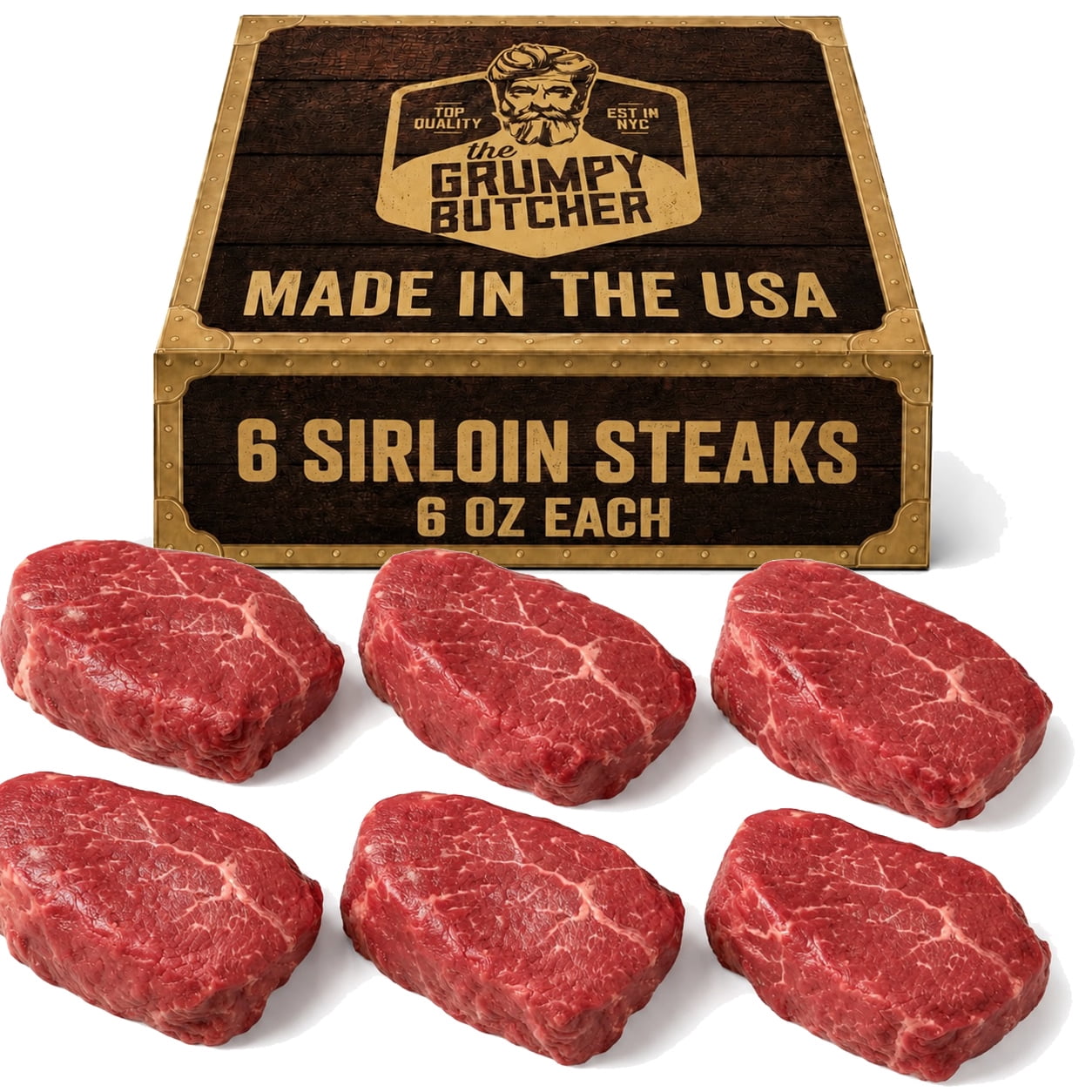 Grumpy Butcher Top Sirloin Steaks Choice Frozen Vacuum Pack, 6 Count, 6 ...