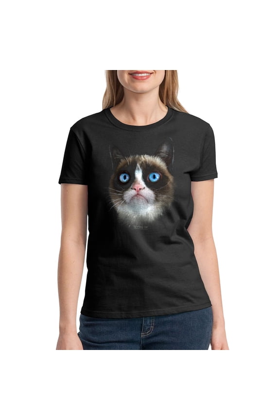 Big Grumpy Face Women Black T-Shirt NEW Size L, Female Large