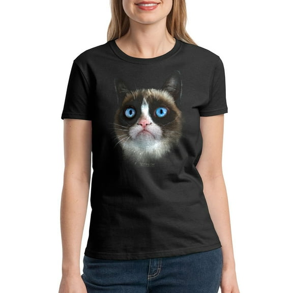 Grumpy Cat Big Grumpy Face Women Black T-Shirt NEW Size L, Female Large