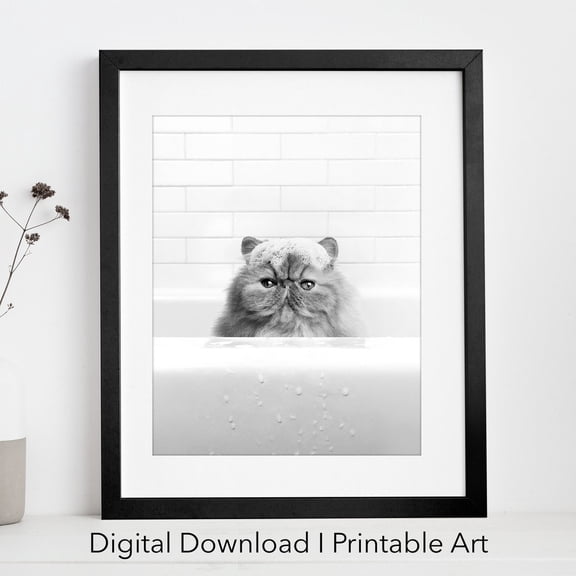 Grumpy Cat Bubble Bath Photo, Bathroom Print Wall Art, Modern Wall Decor, 16x24 UNFRAMED
