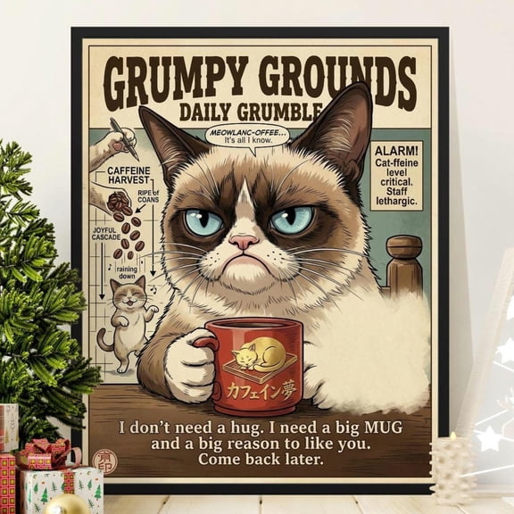 Grumpy Cat Coffee Art Print Funny Pet Lover Decor Home Decor Office Wall Art