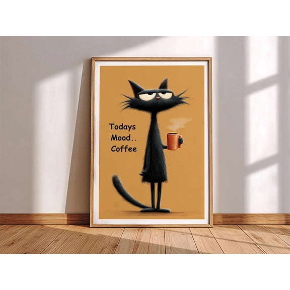 Grumpy Cat Coffee Print, Modern Kitchen Wall Art, Unframed Paper Poster 8x10in