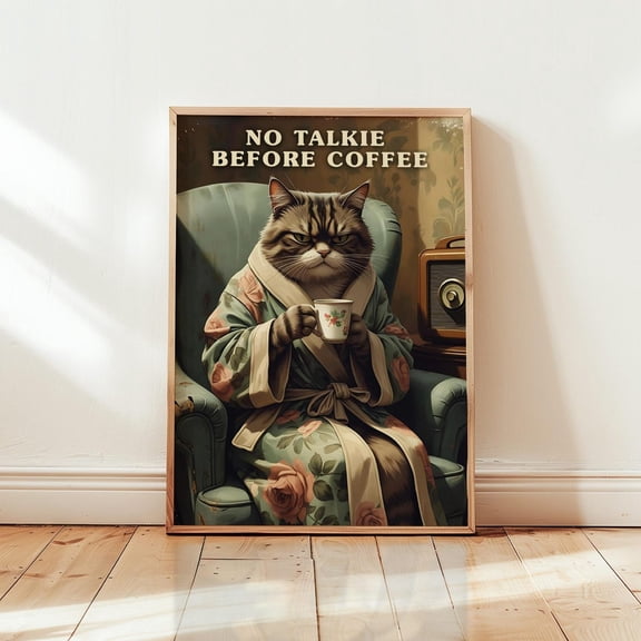 Grumpy Cat Coffee Retro Kitchen Wall Art, Unframed Paper Print Size 24x36