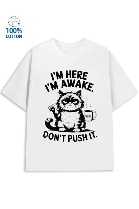 Grumpy Cat Coffee men funny humor 180G 100% Cotton white y2k funny humor Classic Unisex Shirt Short Sleeve tshirts Funny Unisex Shirt Graphic Tee tshirts Original Unisex Shirt Cotton tshirts