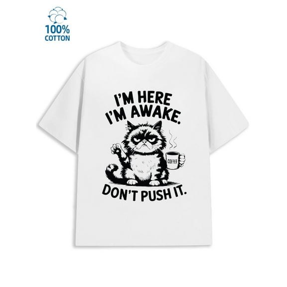 Grumpy Cat Coffee men funny humor 180G 100% Cotton white y2k funny humor Classic Unisex Shirt Short Sleeve tshirts Funny Unisex Shirt Graphic Tee tshirts Original Unisex Shirt Cotton tshirts