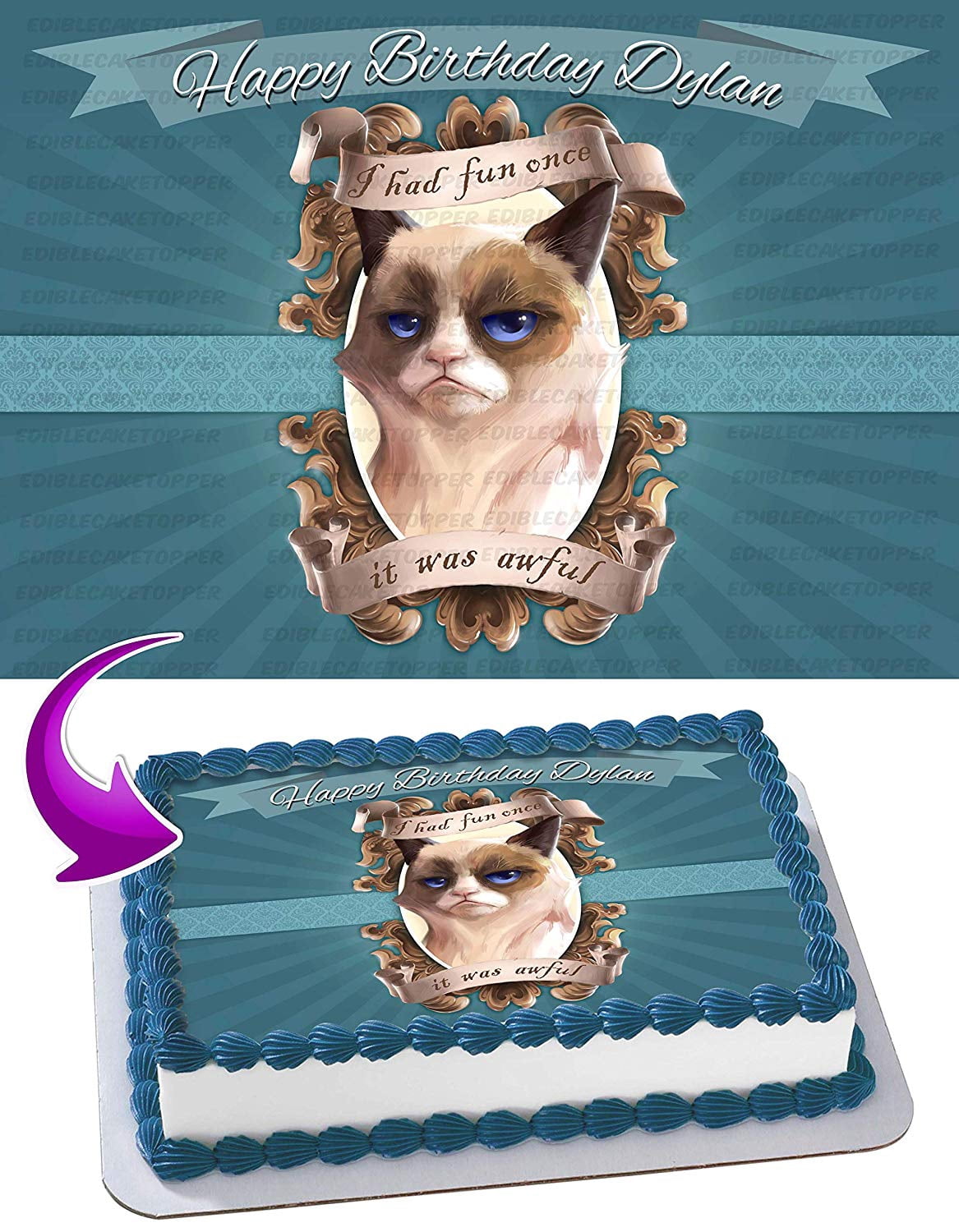 Grumpy Cat - Edible Cake Topper - 11.7 x 17.5 Inches 1/2 Sheet ...