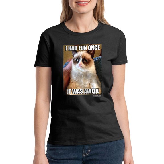 Grumpy Cat Fun Once Awful Women Black T-Shirt NEW Size S, Female Small