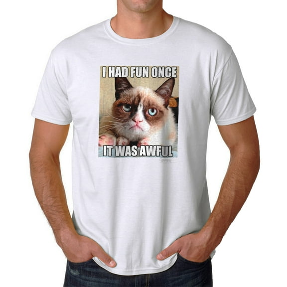 Grumpy Cat Fun Once Men White T-Shirt NEW Size XL, Male x-Large