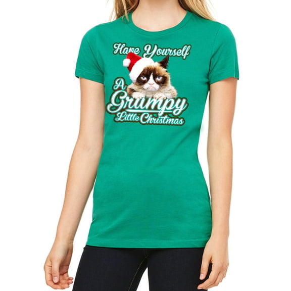 Grumpy Cat Grumpy Little Christmas Women's Kelly Green T-shirt NEW Sizes S-2XL