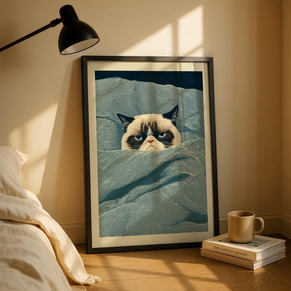 Grumpy Cat Illustration Wall Art Print, Unframed Paper Poster 8x10in