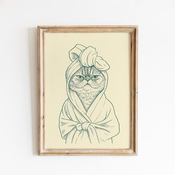 Grumpy Cat In Towel Poster Funny Bathroom Wall Art Vintage Style Wall Decor , Poster Print Only