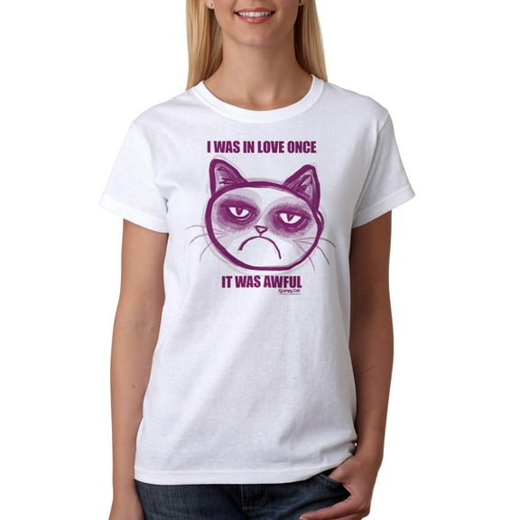 Grumpy Cat In love once Women White T-Shirt NEW Size XL, Female x-Large