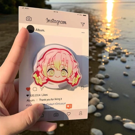 Kawaii Anime Girl MagSafe Phone Grip  Cute Chibi Magnetic Holder  Pastel Pink Green Aesthetic Phone Accessory Gift for Otaku Fans
