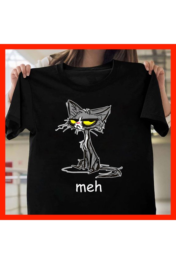 Grumpy Cat 'Meh' T-Shirt - Funny Cartoon Cat with Attitude Tee G1978, for Unisex, Inclusive Sizing to 5XL