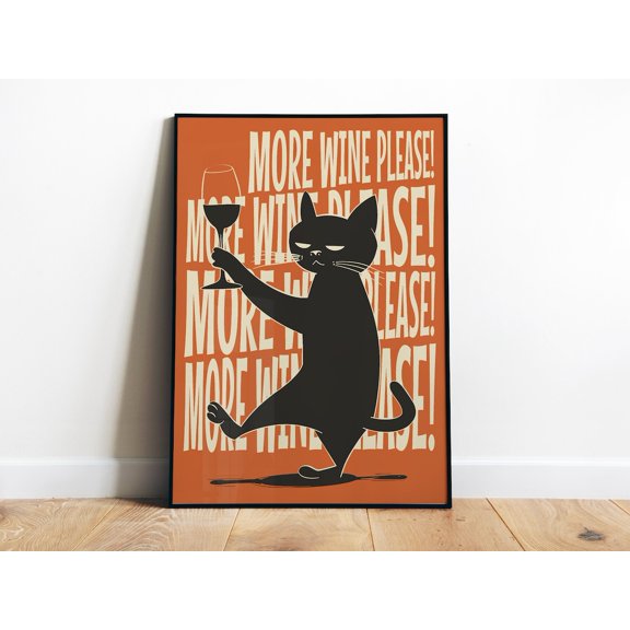 Grumpy Cat More Wine Please Retro Kitchen Wall Decoration, Unframed Paper Poster 8x10in
