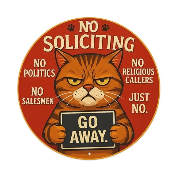 Grumpy Cat "No Soliciting" Metal Sign Vintage Humorous Wall Decor, Durable Tin Sign