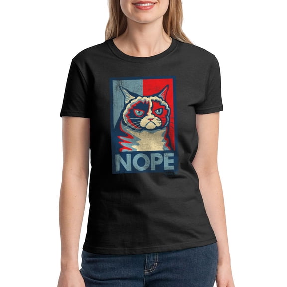 Grumpy Cat Nope Women Black T-Shirt NEW Size XL, Female x-Large