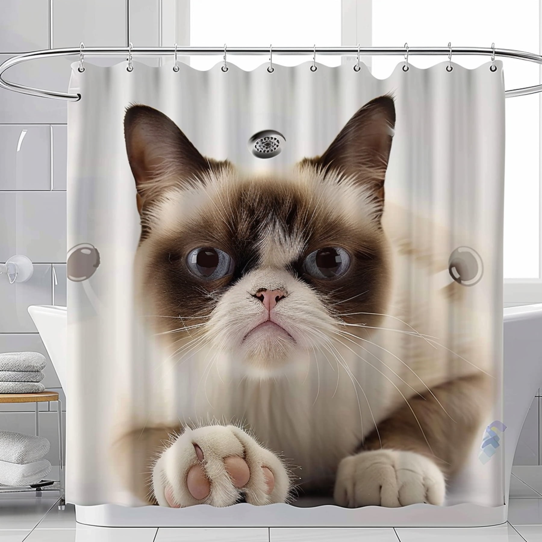 Grumpy Cat Shower Curtain Realistic Photo Cute and Funny Design