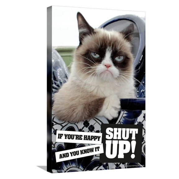 Grumpy Cat - Shut Up Canvas Wall Poster, 14.725" x 22.375"