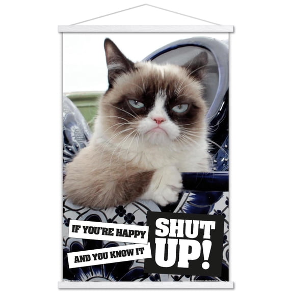 Grumpy Cat - Shut Up Wall Poster with Wooden Magnetic Frame, 22.375" x 34"