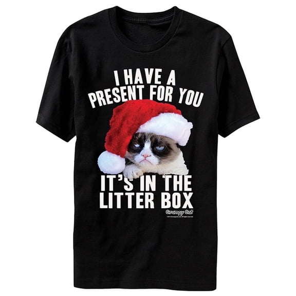 Grumpy Cat T-Shirt Litter Box Present Mens Tee (L)