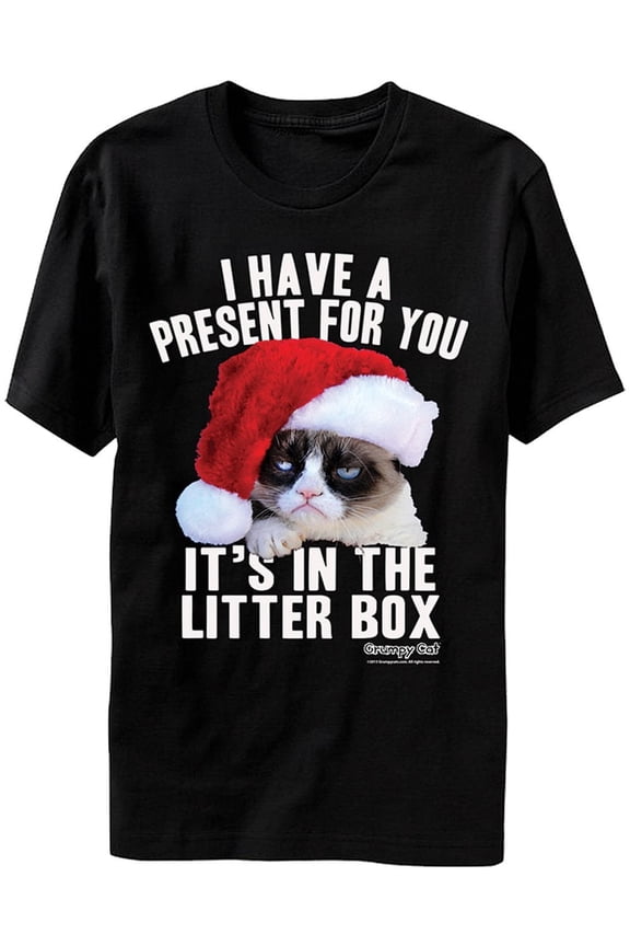 Grumpy Cat T-Shirt Litter Box Present Mens Tee (L)