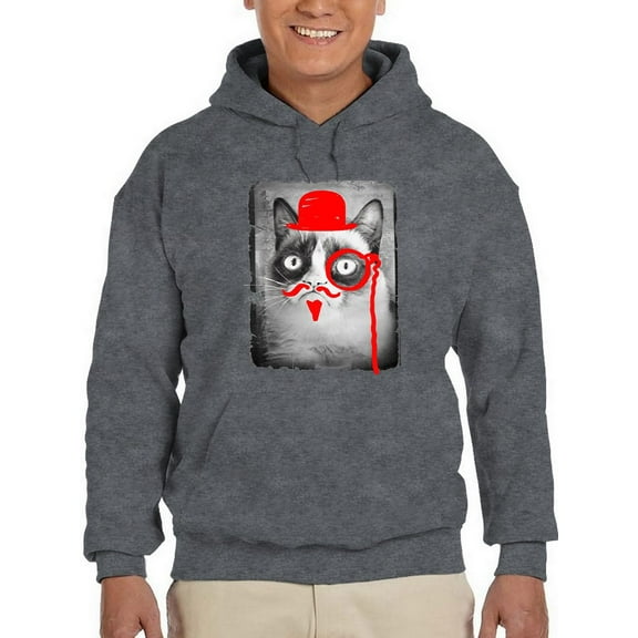 Grumpy Cat With Monocle Hoodie Men -T-Line Designs, Male Medium