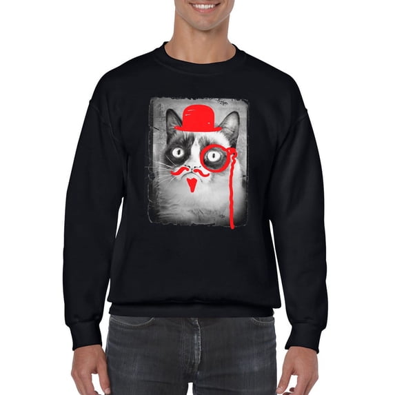Grumpy Cat With Red Moustache Sweatshirt Men -T-Line Designs, Male 3X-Large