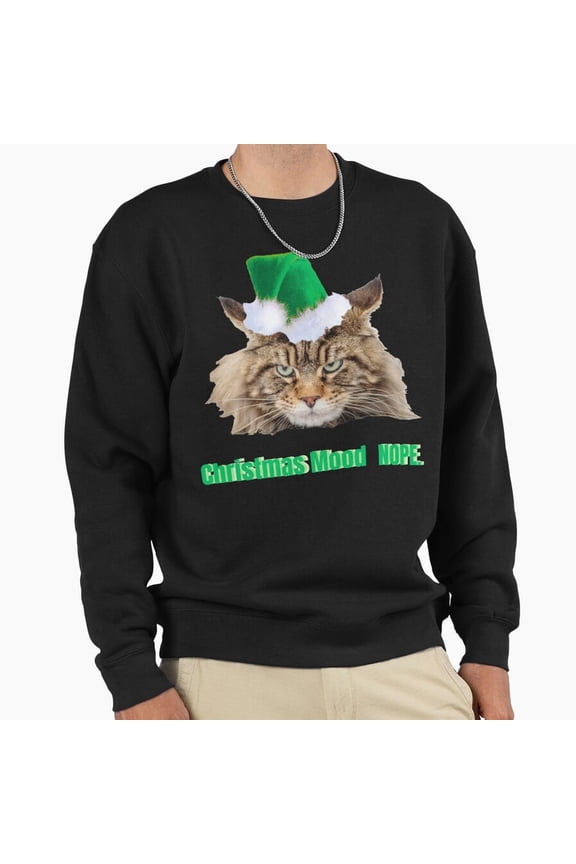Grumpy Christmas Cat Christmas Mood Nope Graphic Unisex Sweatshirt Retro Humor G22297, Up to Size 5XL