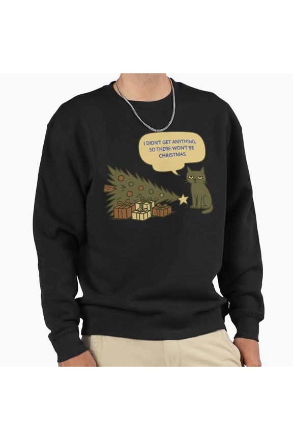 Grumpy Christmas Cat Funny Holiday Humor Retro Graphic Aesthetic Art Unisex Sweatshirt G12747, Up to Size 5XL