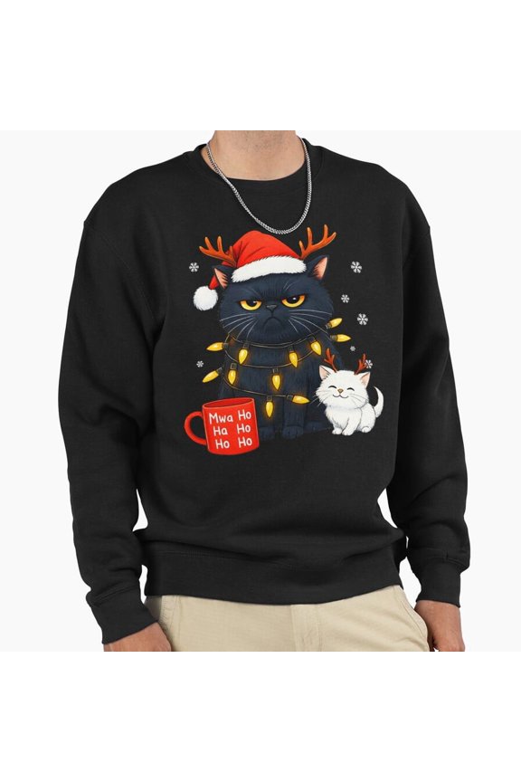 Grumpy Christmas Cat Holiday Graphic Unisex Sweatshirt Funny Retro Anime Aesthetic - Perfect Birthday Present G15296, Up to Size 5XL