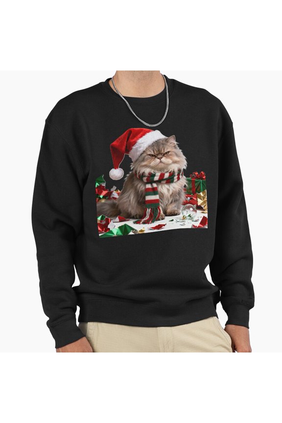 Grumpy Christmas Cat Holiday Graphic Unisex Sweatshirt Retro Vintage Aesthetic Art G21821, Up to Size 5XL