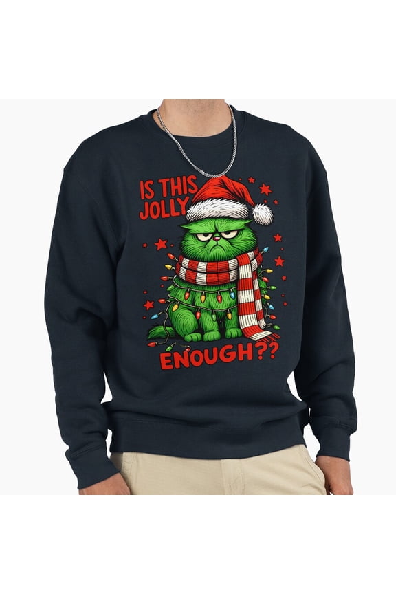 Grumpy Christmas Cat Is This Jolly Enough Graphic Unisex Sweatshirt Retro Humor Art G21624, Up to Size 5XL