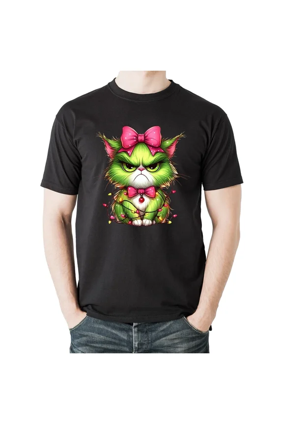 Grumpy Christmas Cat Meow Funny Holiday Unisex T-Shirt, up to size 5XL